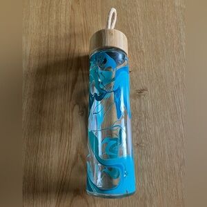 Blue and Bamboo Glass Water Bottle